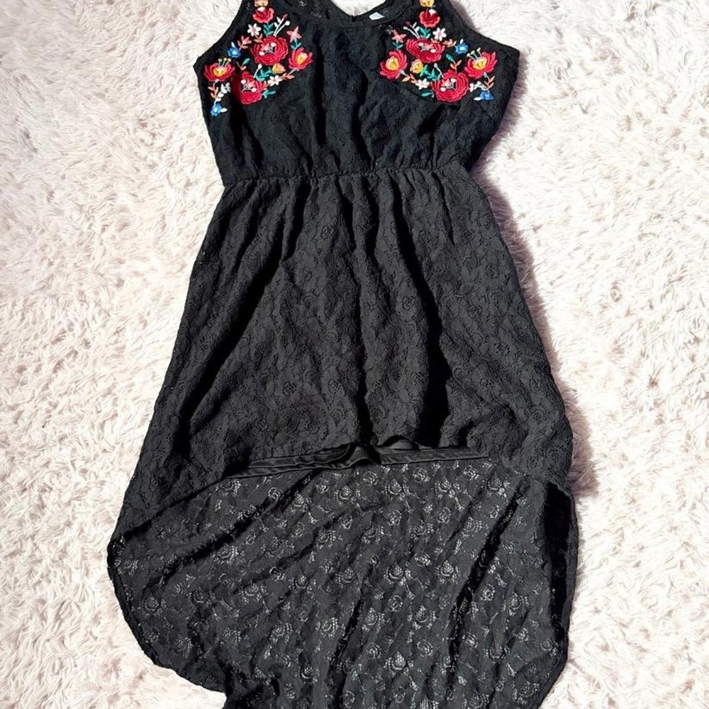 Floral Embroidered Indie Resort Vacation Cruise High Low Lace Dress Womens L